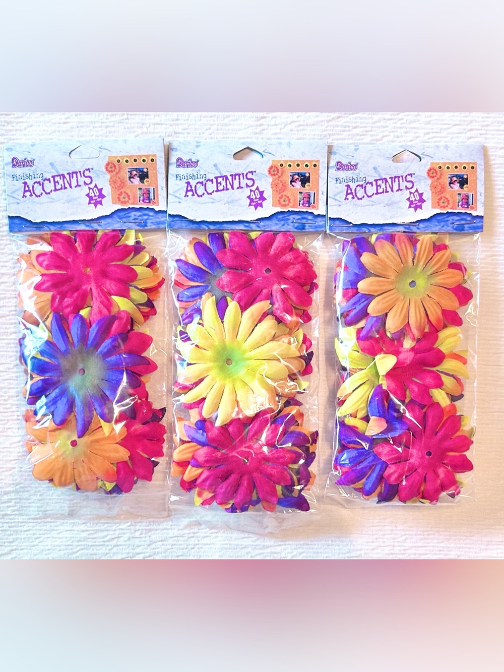 Dative Finishing Accents Multi Colored Fabric Flowers, 40 Piece, Lot of 3